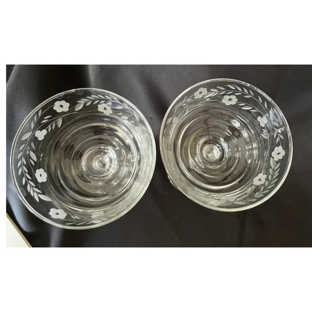 Libbey Rock Sharpe Halifax Etched Crystal Champagne Coupe Sherbet Glasses Set 2